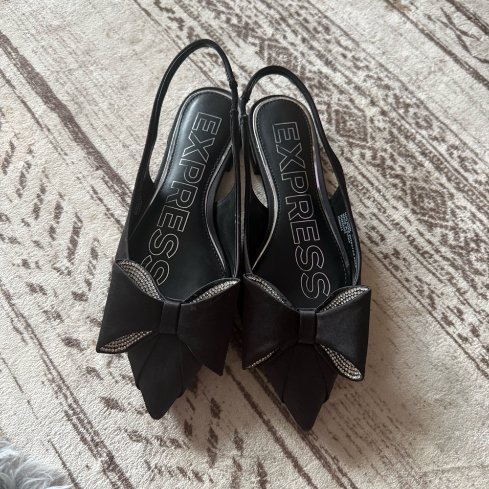 Express Black Slingback Heels with Bow Accent